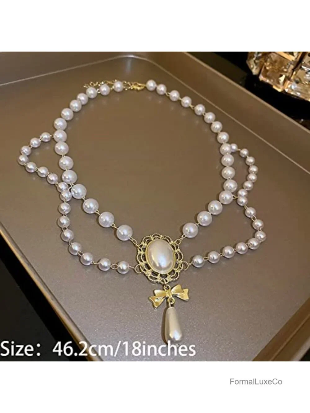 Vintage 1920s Bridal Faux Pearls Choker Necklace Layered Tassels Bow for Women